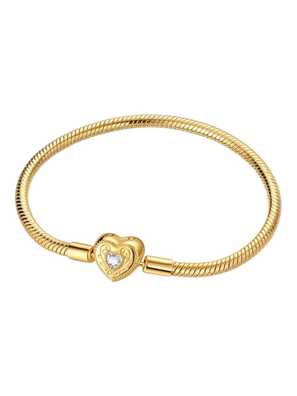 💛✨ 925 Sterling Silver Gold Heart Snake Chain Bracelet for Women – 17 cm ✨💛